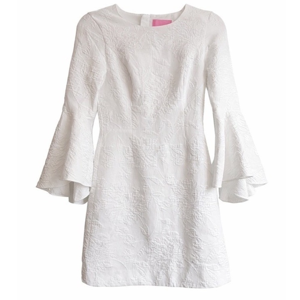 Lilly Pulitzer Kayla White Floral Bell Sleeve Dress 00 Bridal Clean Girl